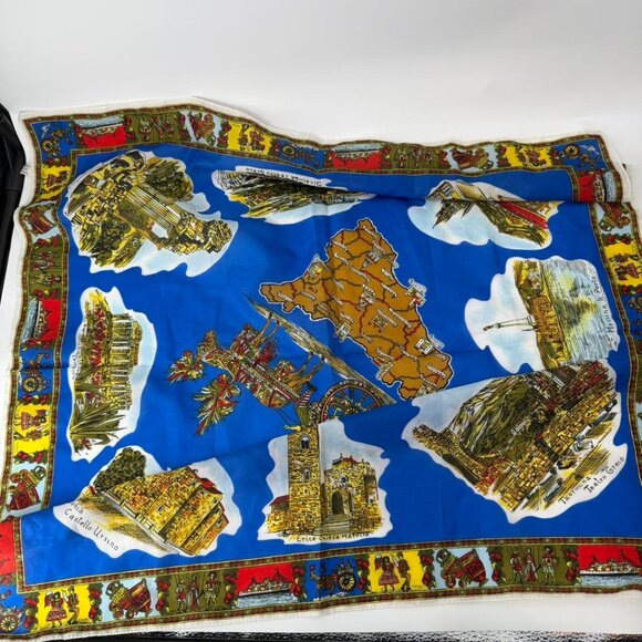 unbranded Accessories - Vintage Italy Sicily Souvenir Scarf Blue Map Print Travel Tourist Square 25"